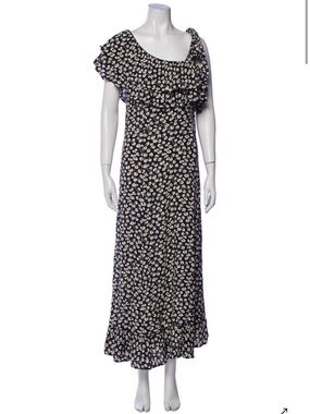 Ganni Navy Floral Ruffle Maxi Dress